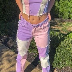 Levency New In Color Block Patchwork Jeans