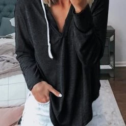 Levency New In V Neck Long Sleeve Hoodie