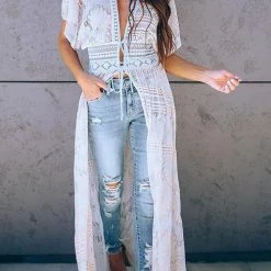 Levency New In Lace Hollow Long Cover Up