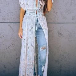 Levency New In Lace Hollow Long Cover Up