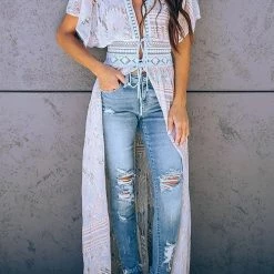 Levency New In Lace Hollow Long Cover Up