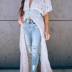 Levency New In Lace Hollow Long Cover Up