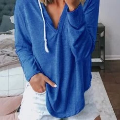 Levency New In V Neck Long Sleeve Hoodie