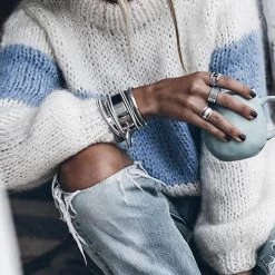 Levency Color Block Stripe O Neck Sweater