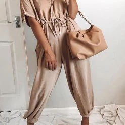 Levency Button Pockets Drawsting Jumpsuit