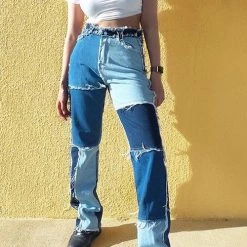 Levency New In Color Block Patchwork Jeans