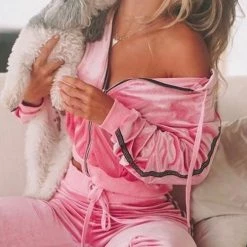 Levency New In Velvet Hoodie Jackets Pants Set