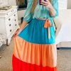 Levency Color Block Off Shoulder Puff Sleeve Maxi Dress New In
