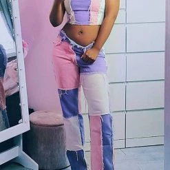 Levency New In Color Block Patchwork Jeans