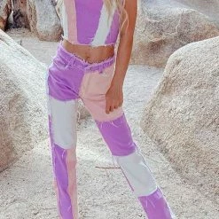 Levency New In Color Block Patchwork Jeans