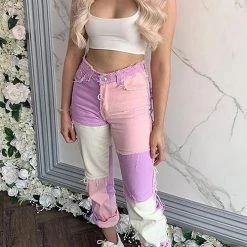 Levency New In Color Block Patchwork Jeans