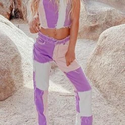 Levency New In Color Block Patchwork Jeans