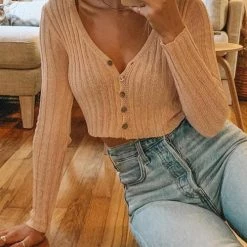 Levency Button Long Sleeve Crop Cardigan New In