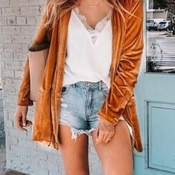 Levency Pockets Velvet Lapel Jackets