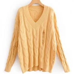 Levency Ripped V Neck Sweater New In