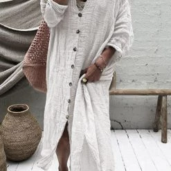 Levency New In Button Down Shirt Maxi Dresses