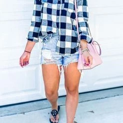 Levency New In Versatile Button Plaid Pockets Shirt