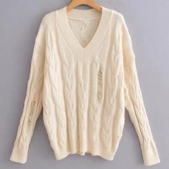 Levency Ripped V Neck Sweater New In