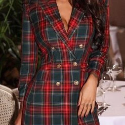 Levency Double Breasted Plaid Blazer Dress