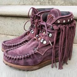 Levency New In Tassels Rivets Faux Suede Boots