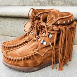 Levency New In Tassels Rivets Faux Suede Boots