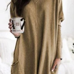 Levency Pockets Long Sleeve Loose T Shirt