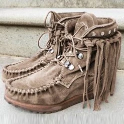 Levency New In Tassels Rivets Faux Suede Boots