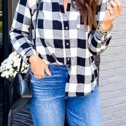 Levency New In Versatile Button Plaid Pockets Shirt