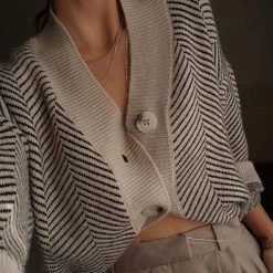 Levency Stripe Button Cardigan