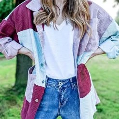 Levency New In Color Block Corduroy Coat