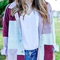 Levency New In Color Block Corduroy Coat