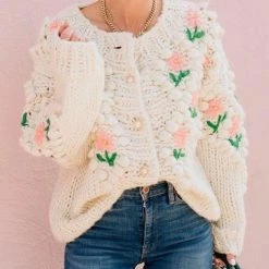 Levency Floral Pearl Button Cardigan