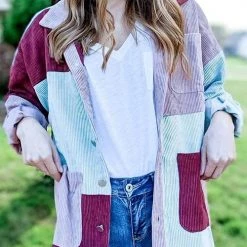 Levency New In Color Block Corduroy Coat