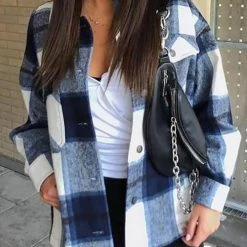 Levency Plaid Button Pockets Coat