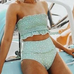 Levency New In Floral Print Ruffles Strapless Bikini Set