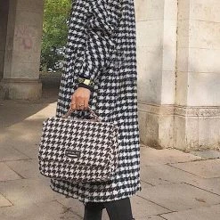 Levency New In Houndstooth Lapel Woolen Coat
