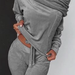 Levency Off Shoulder Velvet Pants Set New In