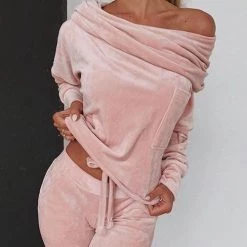 Levency Off Shoulder Velvet Pants Set New In