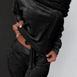 Levency Off Shoulder Velvet Pants Set New In