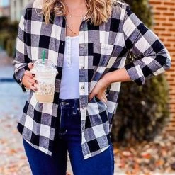 Levency New In Versatile Button Plaid Pockets Shirt