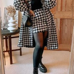 Levency New In Houndstooth Lapel Woolen Coat