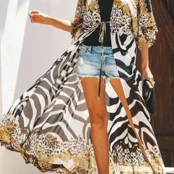 Levency New In Leopard Stripe Patchwork Cardigan