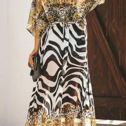 Levency New In Leopard Stripe Patchwork Cardigan