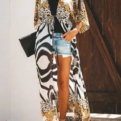 Levency New In Leopard Stripe Patchwork Cardigan