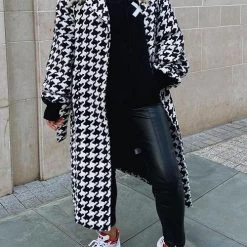 Levency New In Houndstooth Lapel Woolen Coat