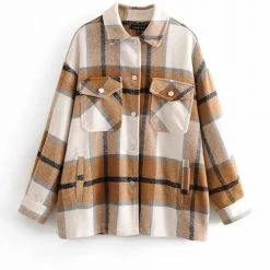 Levency Plaid Button Pockets Coat
