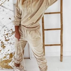 Levency New In Velvet Drawstring Hooded Joggrt Set