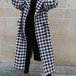 Levency New In Houndstooth Lapel Woolen Coat