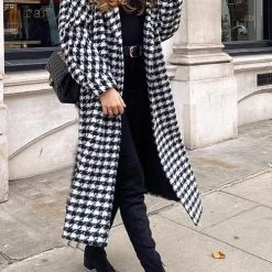 Levency New In Houndstooth Lapel Woolen Coat