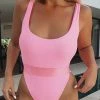 Levency Solid Backless One Piece Swimwear